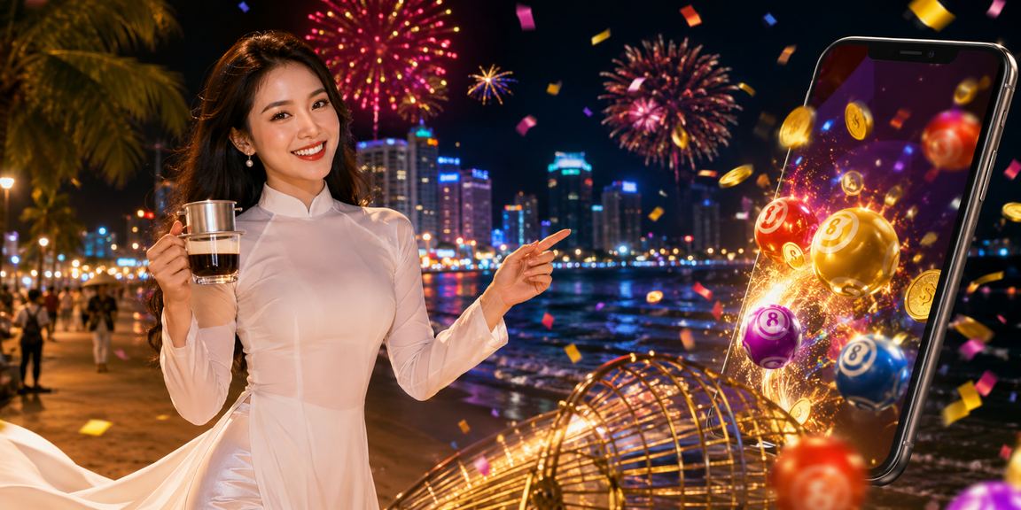 Người phụ nữ áo dài tại Nha Trang xem kết quả xổ số trực tuyến trên điện thoại