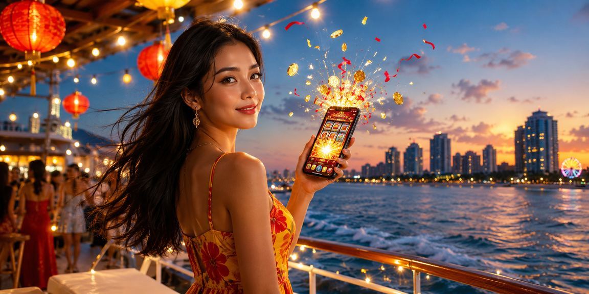 Người chơi slots jackpot tại Phú Quốc trên điện thoại bên bờ biển